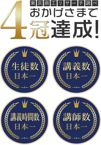 おかげさまで4冠達成!生徒数日本一 講義数日本一 講義時間数日本一 講師数日本一